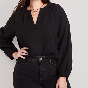 NWOT Old Navy Split-Neck Black Blouse